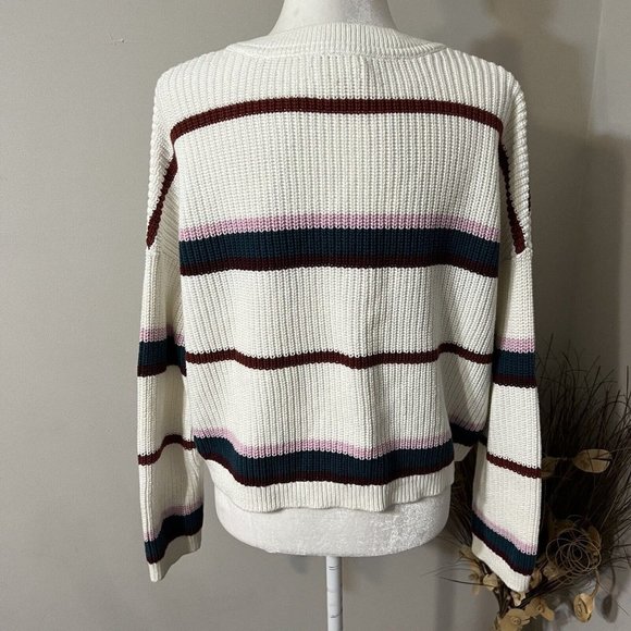 L A HEARTS V Neck Striped Sweater White Burgundy Cropped Oversized Size S - Picture 3 of 12
